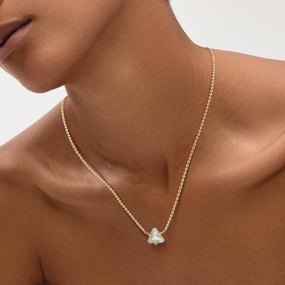 Neiman Marcus 18k Gold Plated Triangle Full CZ Pendant Necklace - Picture 1 of 5